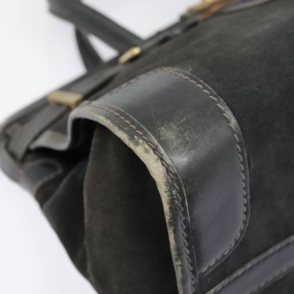 GUCCI Sherry Line Hand Bag Suede Leather Navy Red gold Auth yk14885 - Picture 9 of 16